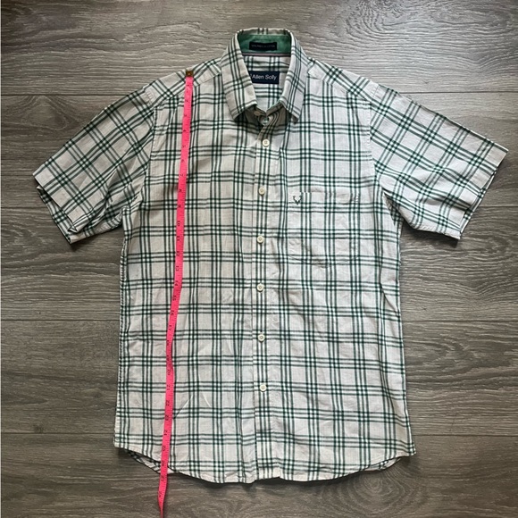 Allen Solly Men’s 100% Cotton Green Cream Plaid Short Sleeve Button Down Size 38 - Picture 7 of 8